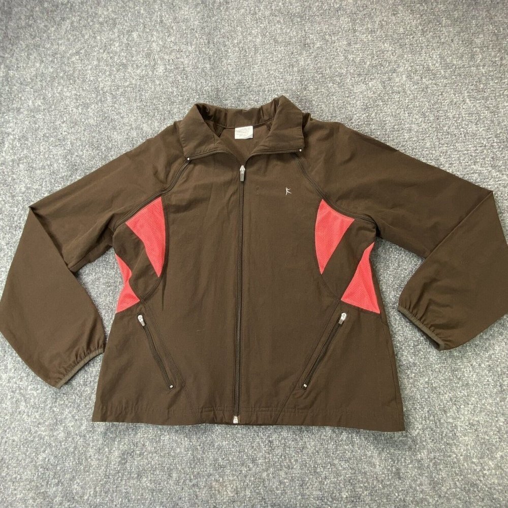 Danskin Now Windbreaker Jacket‎ Vest Womens L Brown Zip Convertible Activewear